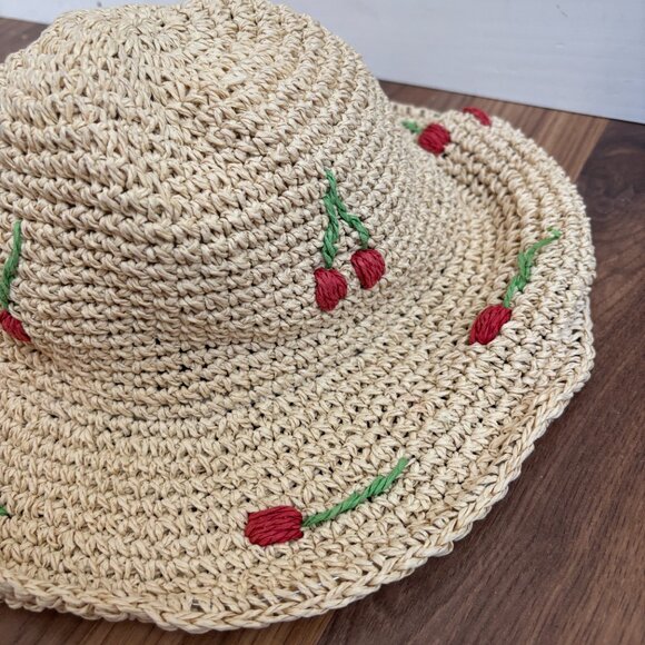 Vince Camuto Cherry Embroidered Straw Sun Hat - Picture 5 of 11